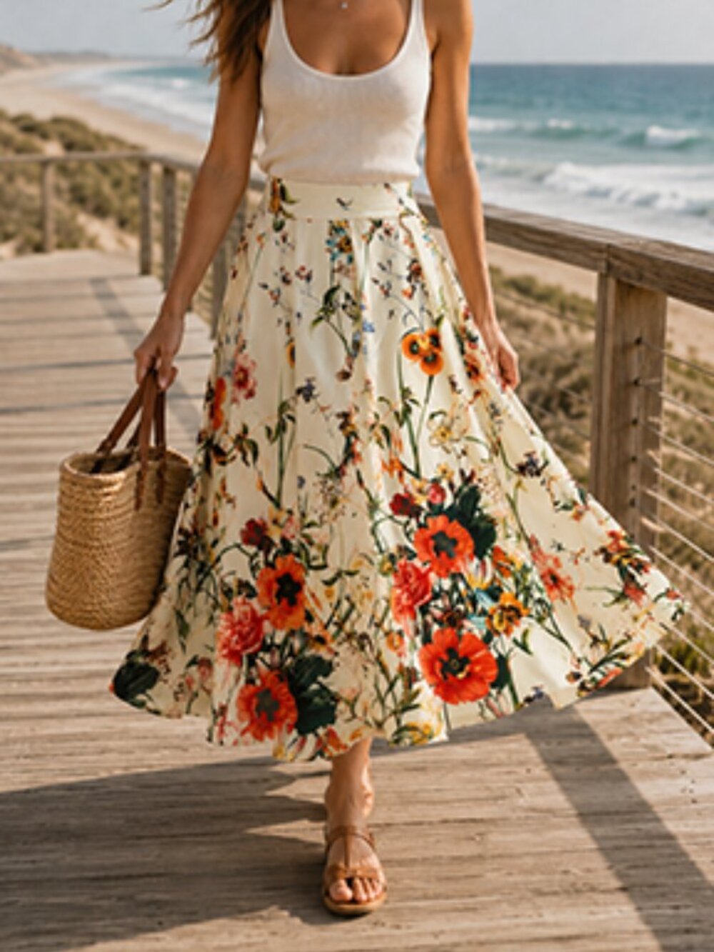 Zara Woman XS Botanical Floral Pleated A-Line Midi Skirt Cottagecore EUC